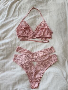 Mentionables Blush Lace Bralette & High-Waist Brief Set -  Large